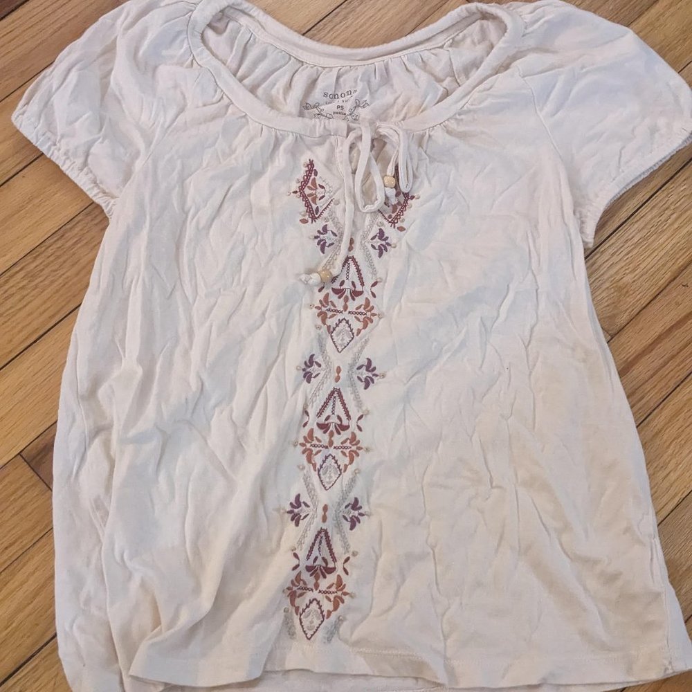 Sonoma Life and Style Petite Small Drawstring Short Sleeved Top